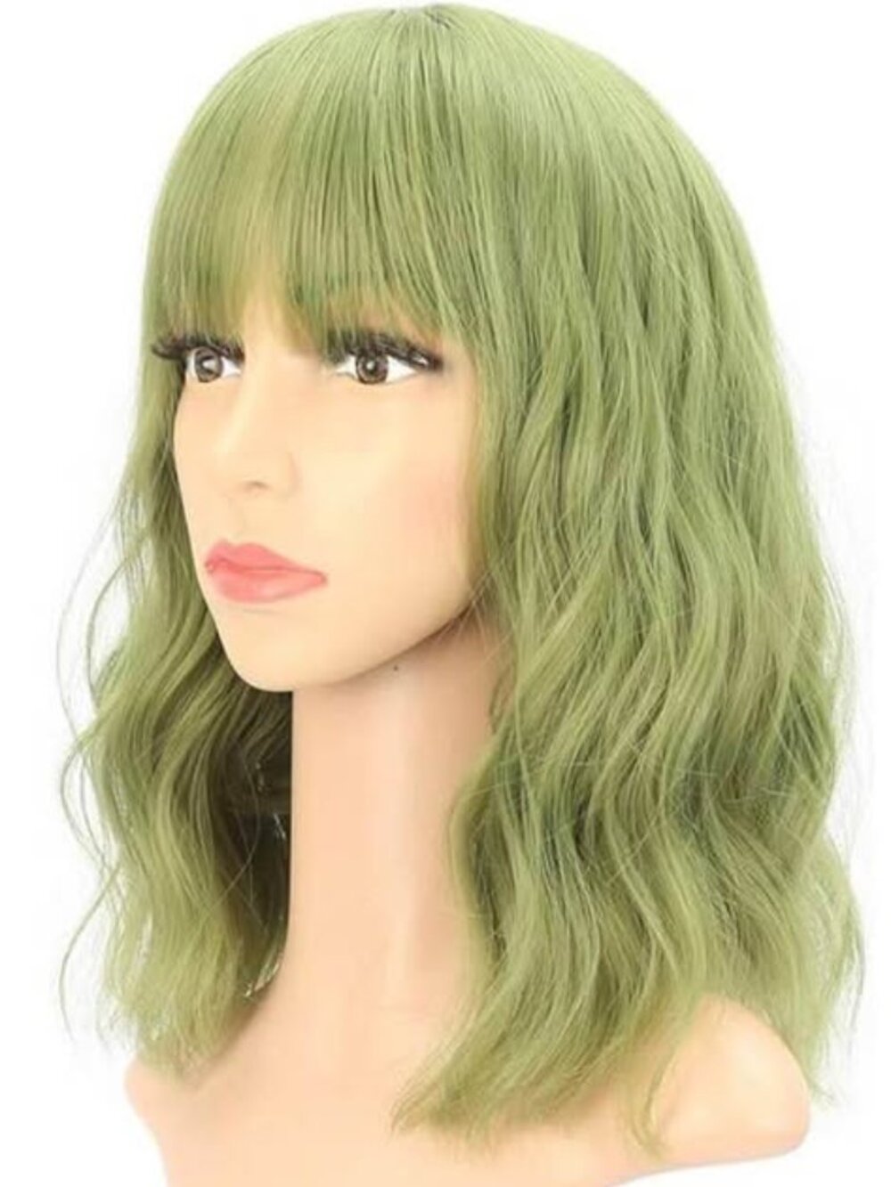 Wig With Air Bangs Short Bob Matcha Green Wig (12", Matcha Green)